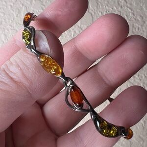 Vintage Baltic Amber Sterling Silver Link Bracelet | Art Nouveau Inspired